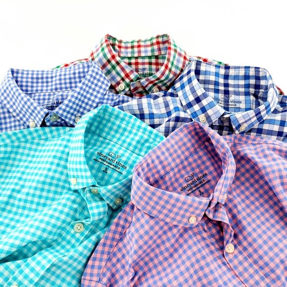 Vineyard Vines Performance Button Down Long Sleeve Shirts Lot Of 5 Boys S Plaid - Picture 7 of 8